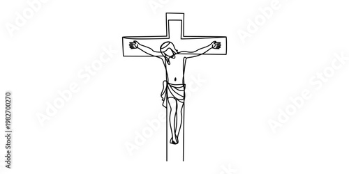continuous one line drawing Jesus Christ on the cross religious symbol illustration