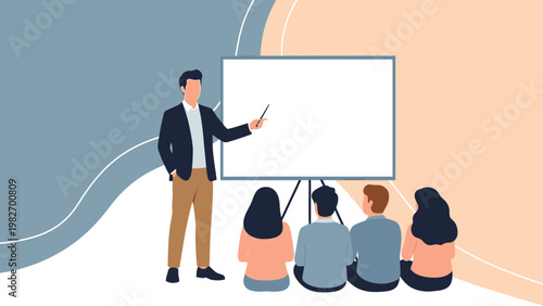 Teacher Presenting to Students in a Modern Classroom with Whiteboard
