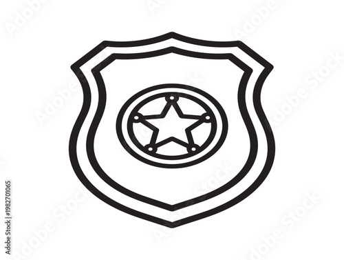 Black and white line art of a sheriff's badge with a five pointed star