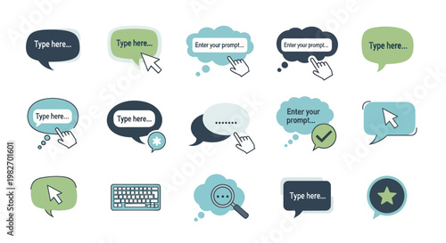 Collection of Speech Bubbles, Icons, and Keyboard for Web Design & Communication