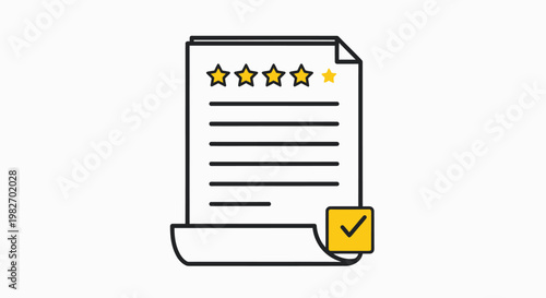 Customer review with five stars and checkmark symbol, vector illustration