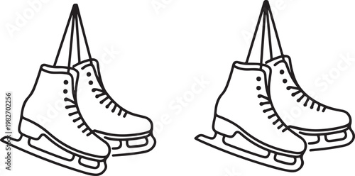 Vector isolated two pair couple hanging ice skates for figure skating. one line icon drawing vector