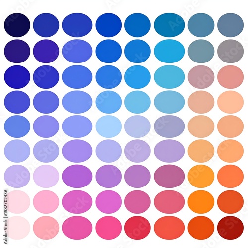 A vibrant color palette of 64 circles in 8 rows