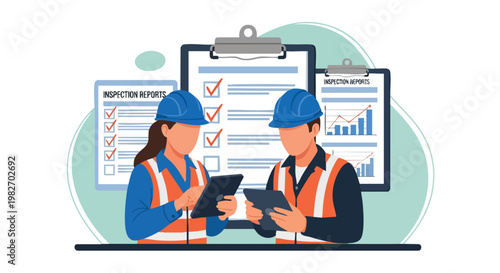 Construction Workers Inspecting Plans on Clipboards