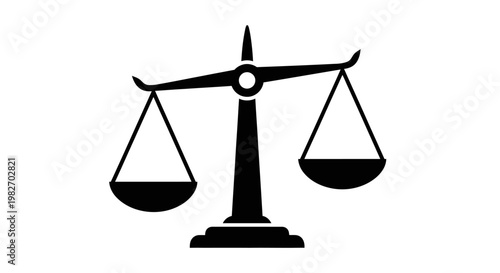 Simple black silhouette of a traditional balance scale with two pans