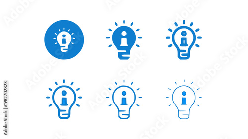 Blue icons representing innovation and creative thinking. Ideal for startup and design projects.