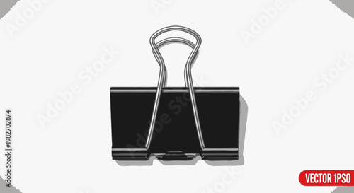 Black Binder Clip Isolated on White Background, Supply