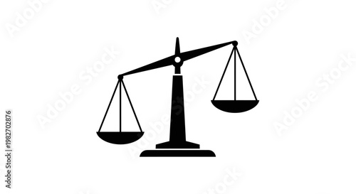 A black silhouette of traditional balance scales representing justice