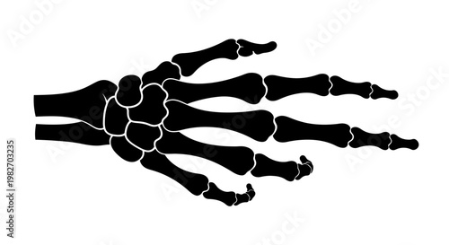 Anatomical illustration of a human hand skeletal structure in black