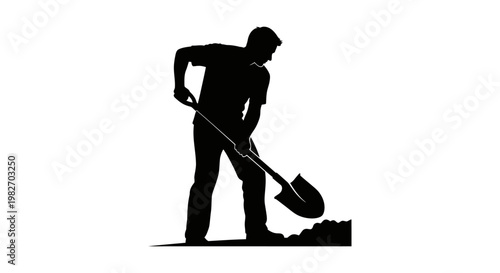 Silhouette of a man digging with a shovel in dark tones