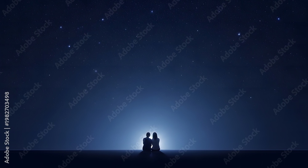 Naklejka premium Silhouettes of people gazing at night sky