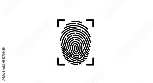 A fingerprint graphic is centered within a black square frame
