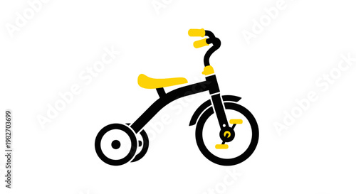 Simple illustration of a black and yellow tricycle with a minimalist design
