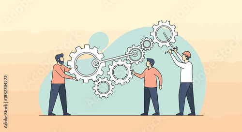 Teamwork, collaboration, and synergy: people assemble gears for success