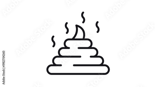 Black line vector icon illustration of a pile of poop or excrement with steam rising, representing a bad smell, waste, or a funny emoji symbol, isolated on white background for graphic design.