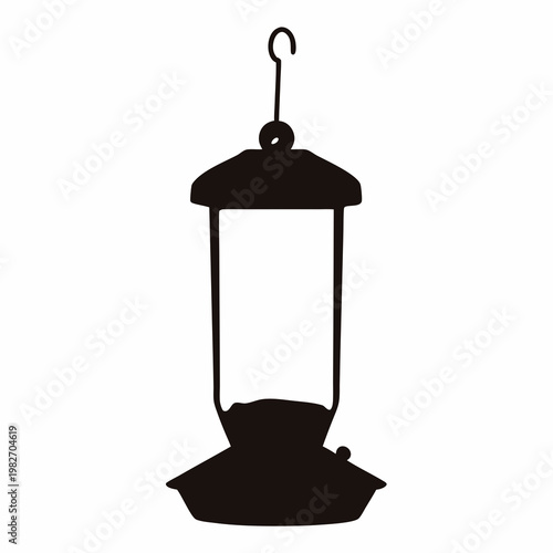 Simple Black and White Silhouette Image of a Hanging Bird Feeder
