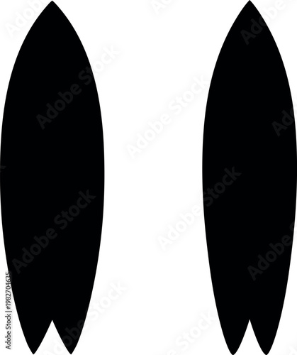Two black surfboard silhouettes on white background for design use