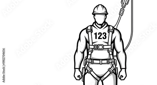 Worker Wearing Safety Harness and Hard Hat.