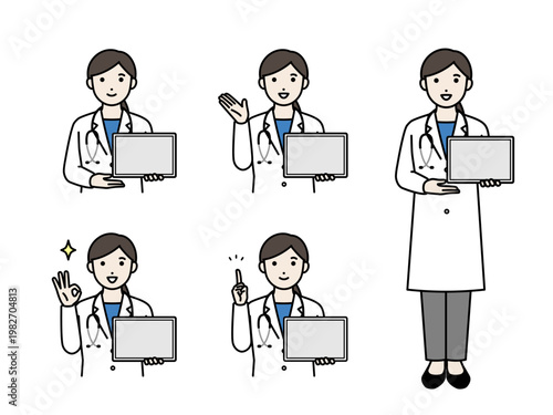 タブレットを見せながら説明をしている女性医師