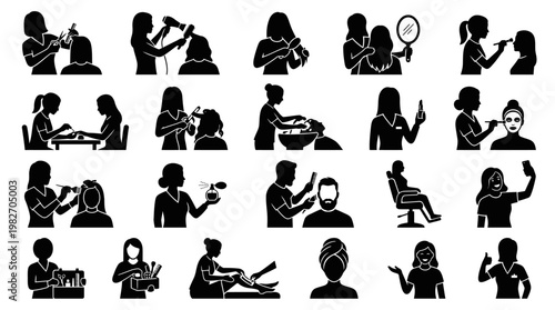 Beauty Salon Worker Silhouette Icon Set 21 Hairstylist Makeup Nail Spa Vector Collection