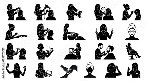 Beauty Salon Worker Silhouette Icon Set 21 Hairstylist Makeup Nail Spa Vector Collection