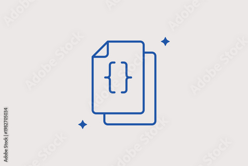 Document with curly brackets highlights a source code or script file. Professional Vector Illustration is perfect for programming scripts and developer documentation.