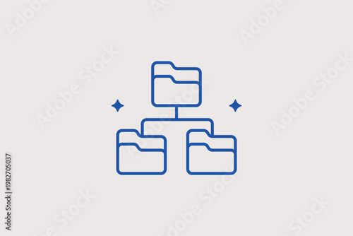 Folder hierarchy diagram organizes files and system directory structures. Clear Vector Illustration is ideal for data organization and computer storage themes.