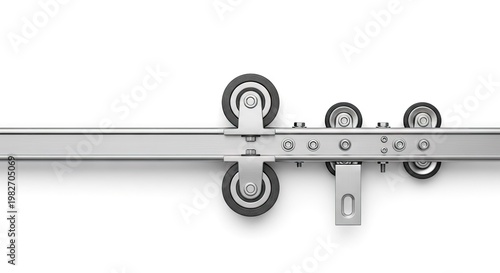 Metallic sliding door hardware on white background for design elements