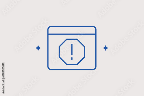 Web browser with an exclamation mark indicates a site error or warning. Useful Vector Illustration is ideal for error handling and system maintenance notifications.