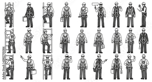 Workers in safety gear performing various construction tasks.