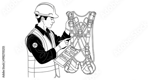 Worker Inspecting Safety Harness Equipment.