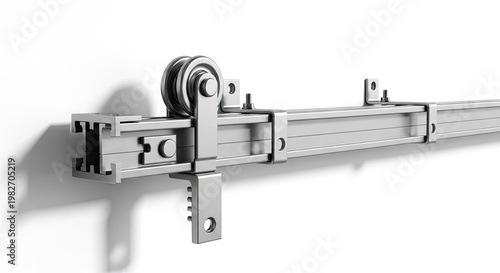 Metallic sliding door hardware on white wall for interior design