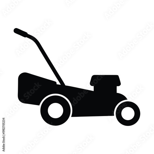 Silhouette of a lawn mower used for cutting grass and yard maintenance