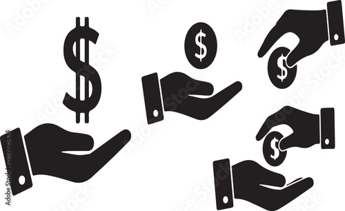 Hands exchanging money and dollar signs