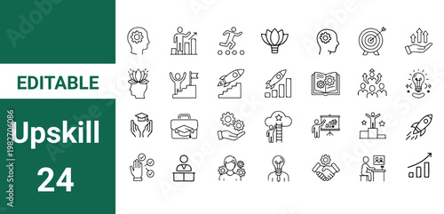 Upskill icon set. Editable line icons.