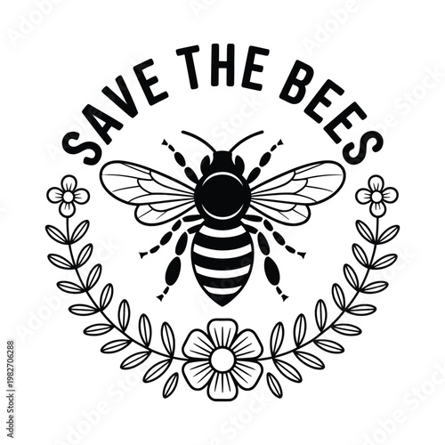 Black and white illustration emphasizing the importance of bee conservation