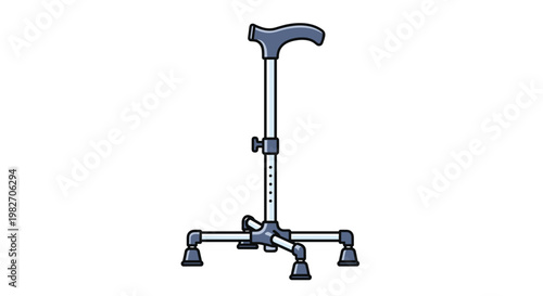 Adjustable medical quad cane with four non-slip feet provides extra stability and support for elderly or disabled people with mobility.