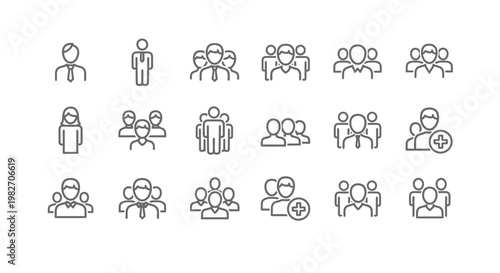 A team and user group icon set with people and collaboration symbols