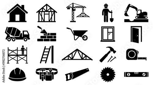 Construction Worker with Hard Hat in Construction Site with Safety Equipment and Building Materials