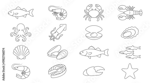 Vector Illustration of Marine Life with Fish, Crab, Shells, and Starfish in Underwater Scene