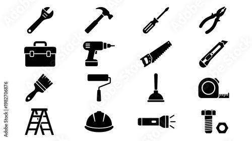 Set Of Hand Tools Including Hammer Screwdriver Wrench And Pliers For Home Repair