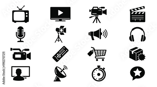 Vector Illustration of Modern Video Conference Setup with Microphone, Webcam, and Headphones