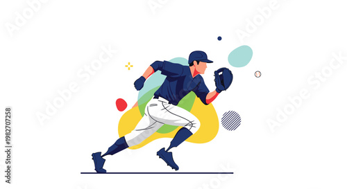 Determined professional baseball player with a prosthetic leg runs across the field to catch a ball during an inclusive sports match.