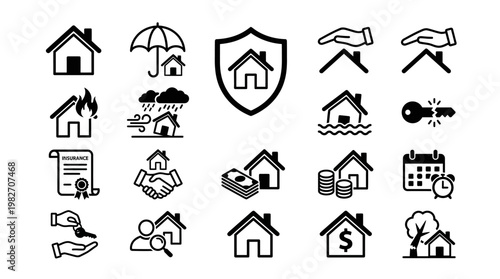 Vector Icon Set of Real Estate And Property Protection Symbols in Modern Flat Style