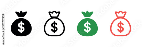 Four colorful money bags with dollar signs and crowns on top representing wealth profit finance success reward concept vector illustration