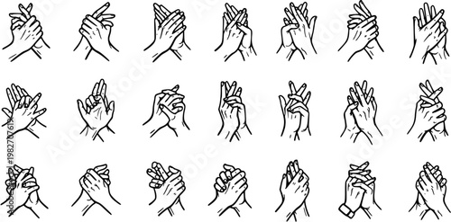 Health and Hygiene Medical Handwashing Steps Vector Set. Black and White Line Art Illustration Icons for Public Health and Sanitation Process.