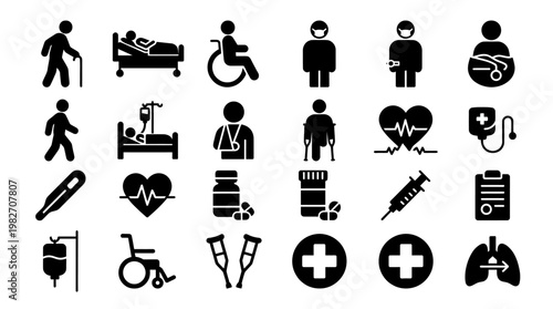 Diverse Healthcare And Medical Icons Set In Flat Style