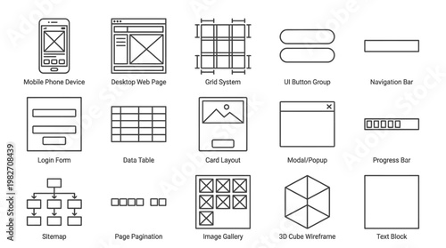 Modern Data Storage Icon Set for Digital Technology and Cloud Computing