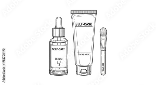 Self care skincare products line including serum facial mask brush