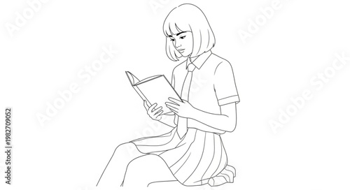 Young girl reading a book with concentration.